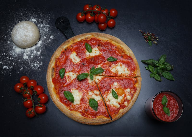 Classic Margherita coal-fired pizza with fresh mozzarella and basil